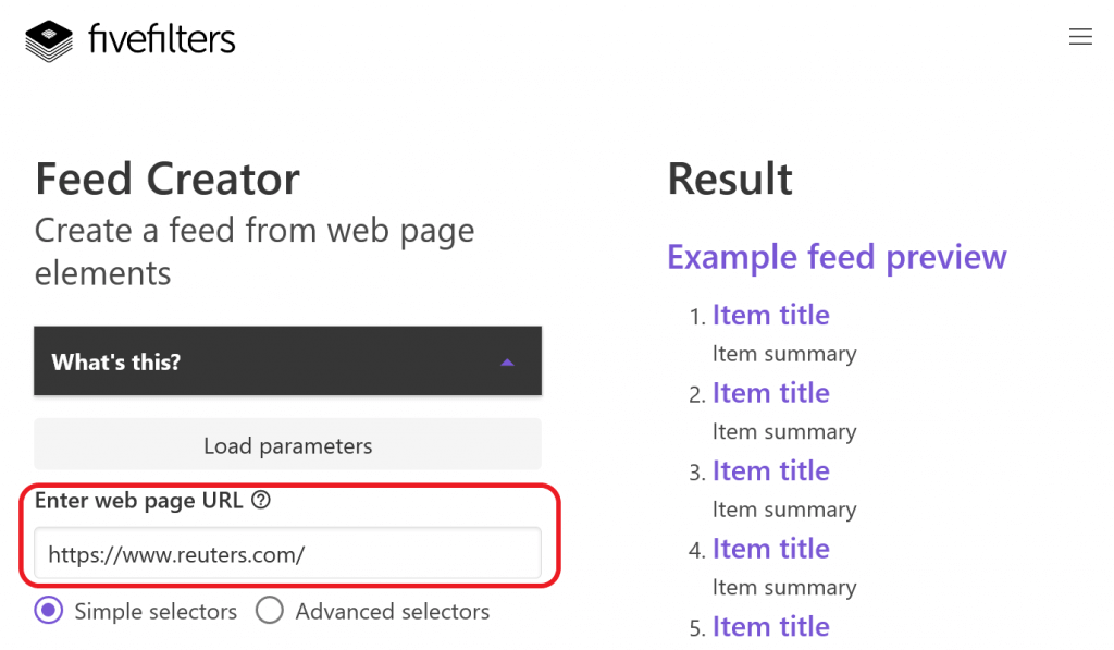 Feed Creator with URL input