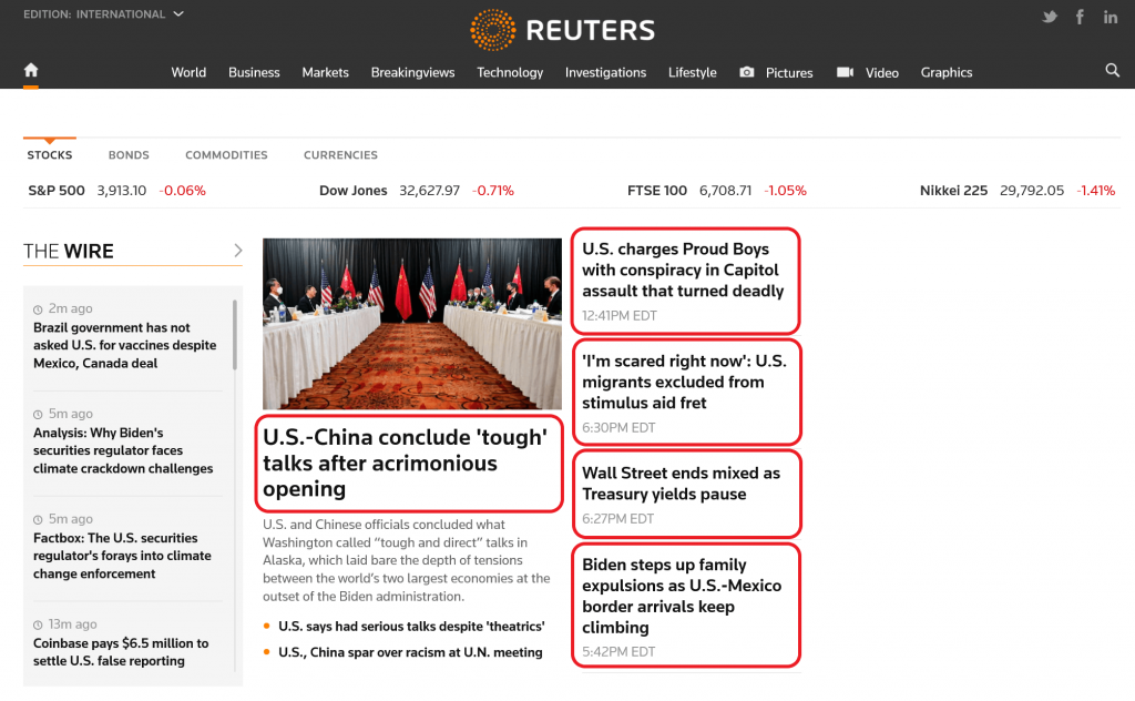 Reuters front page