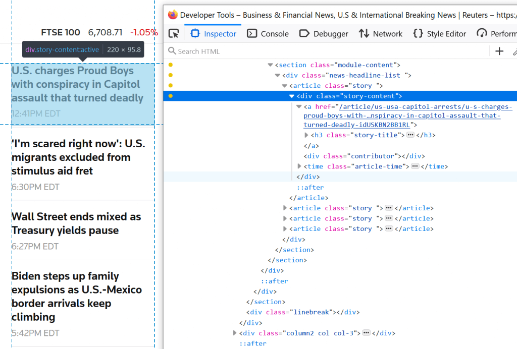 Firefox developer tools showing inspect view.