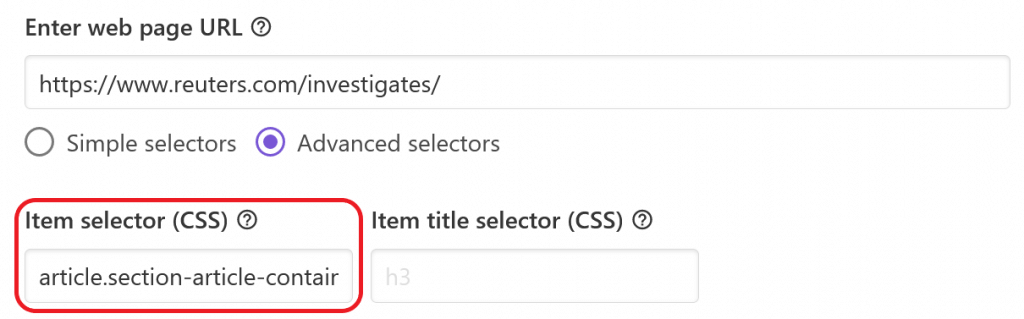 Main item selector in Feed Creator